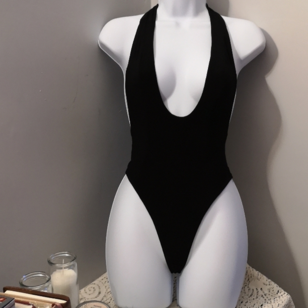 Black Deep V One Piece Swimsuit by Want My Look
